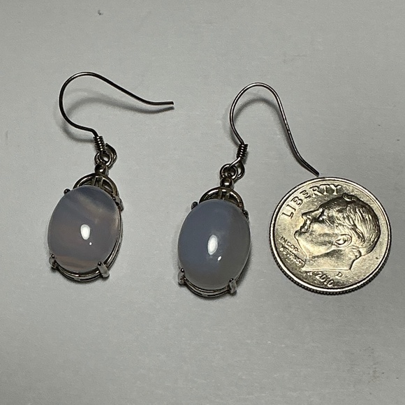 Sterling Silver Blue Lace Agate Dangle Earrings. 1.25 inches long - Picture 4 of 7